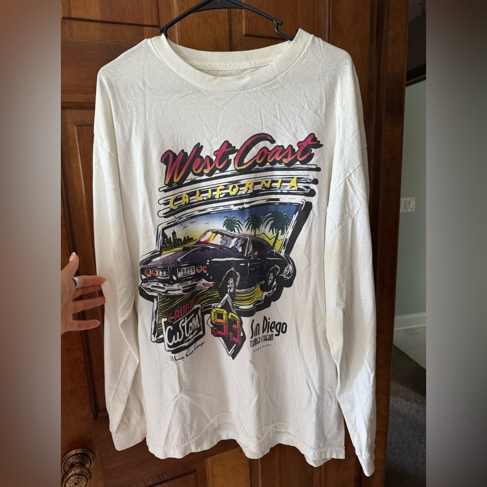Brandy Melville White Graphic Long Sleeve Tee